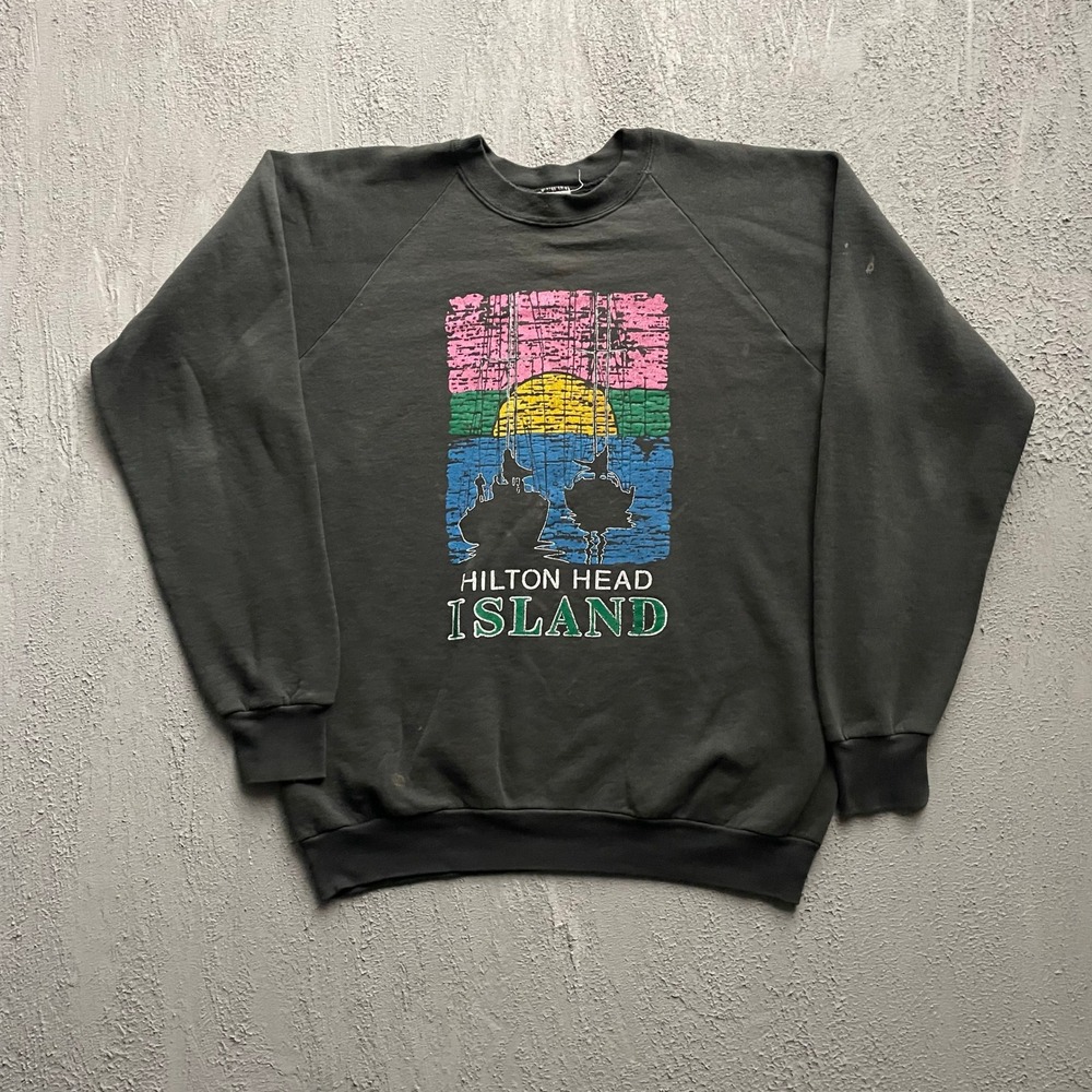 Vintage Hilton Head Island Graphic Sweatshirt Mens XL Black 80s